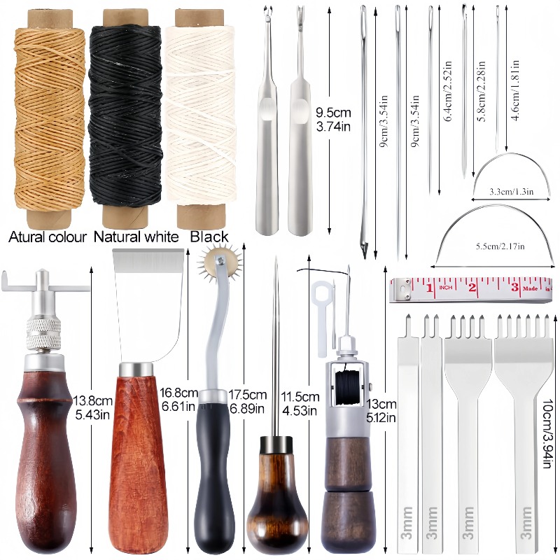 Groover Stitching Tool - ชุดเครื่องมือช่างเย็บหนังมืออาชีพ ชุดเครื่องมือสำหรับงานแกะสลัก เจาะรู เย็บตะเข็บ และตกแต่งอุปกรณ์หนัง DIY